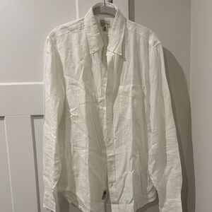 J Crew Men’s White Button-Up Linen Shirt